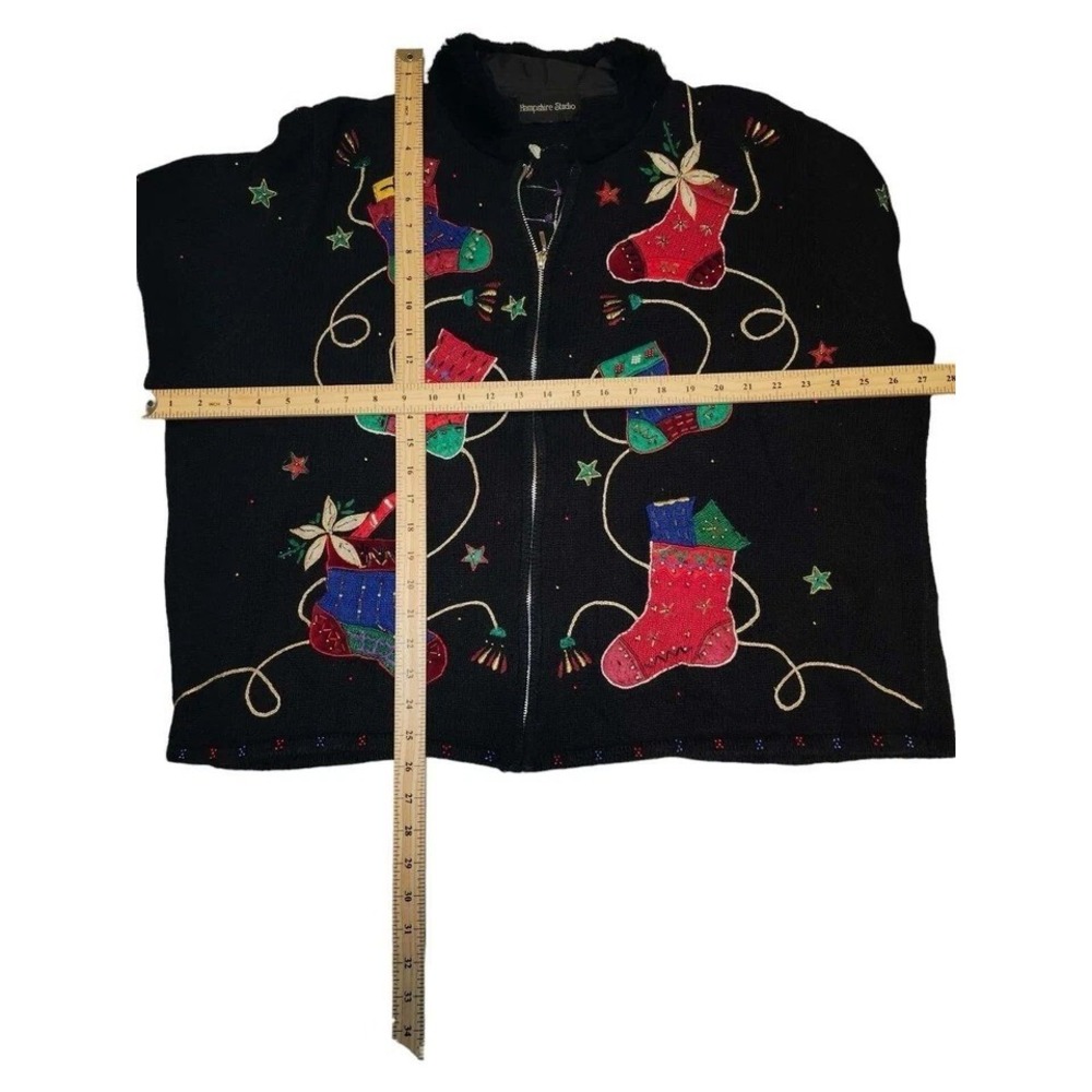 Hampshire Studio Size 2X Black Beaded Full Zip Stocking Christmas Sweater - Picture 4 of 4
